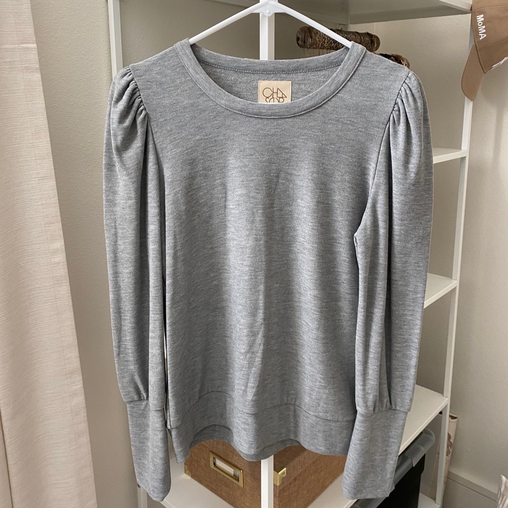 Puff Shoulder Chaser Brand Crewneck Sweater